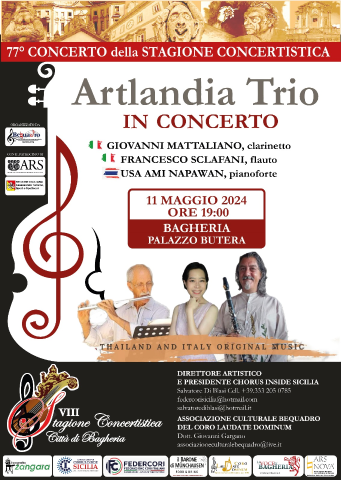 Stagione concertistica: l'11 maggio 2024 concerto dell' Artlandia Trio.  