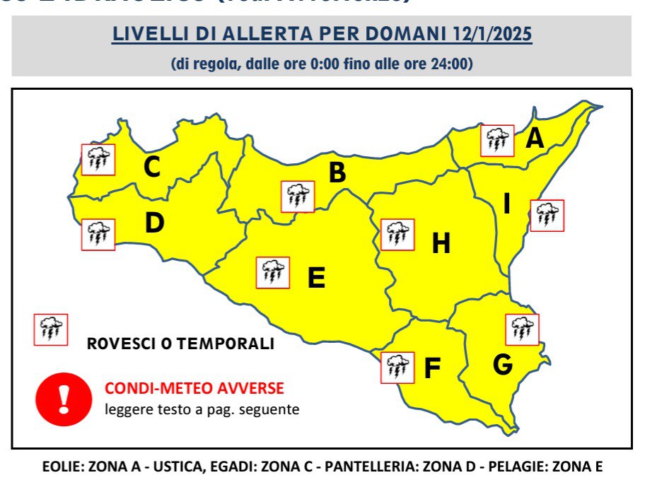 Allerta meteo per domani domenica 12/01/2025