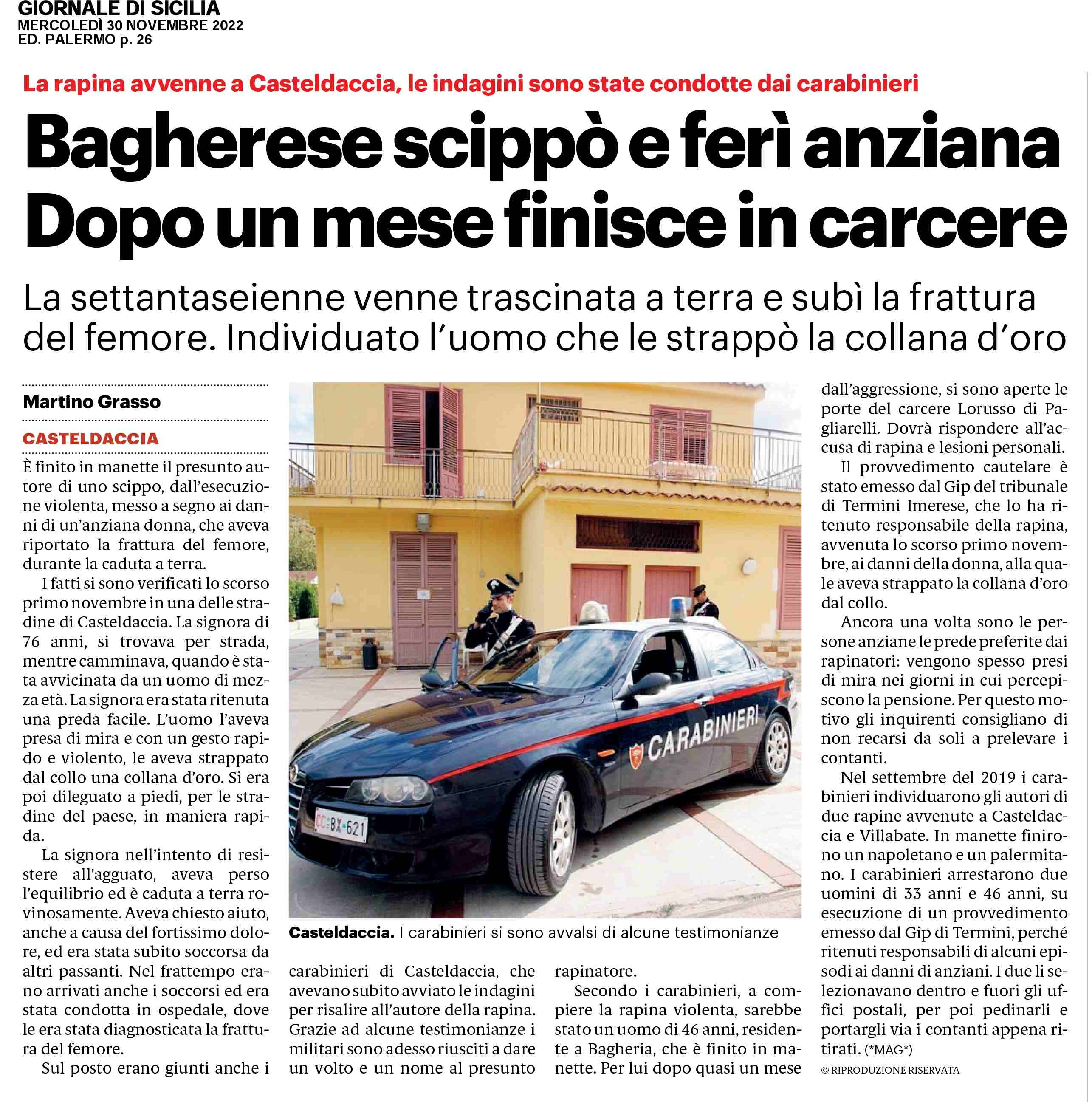  GDS 30/11/2022 Bagheria scippò e ferì anziana