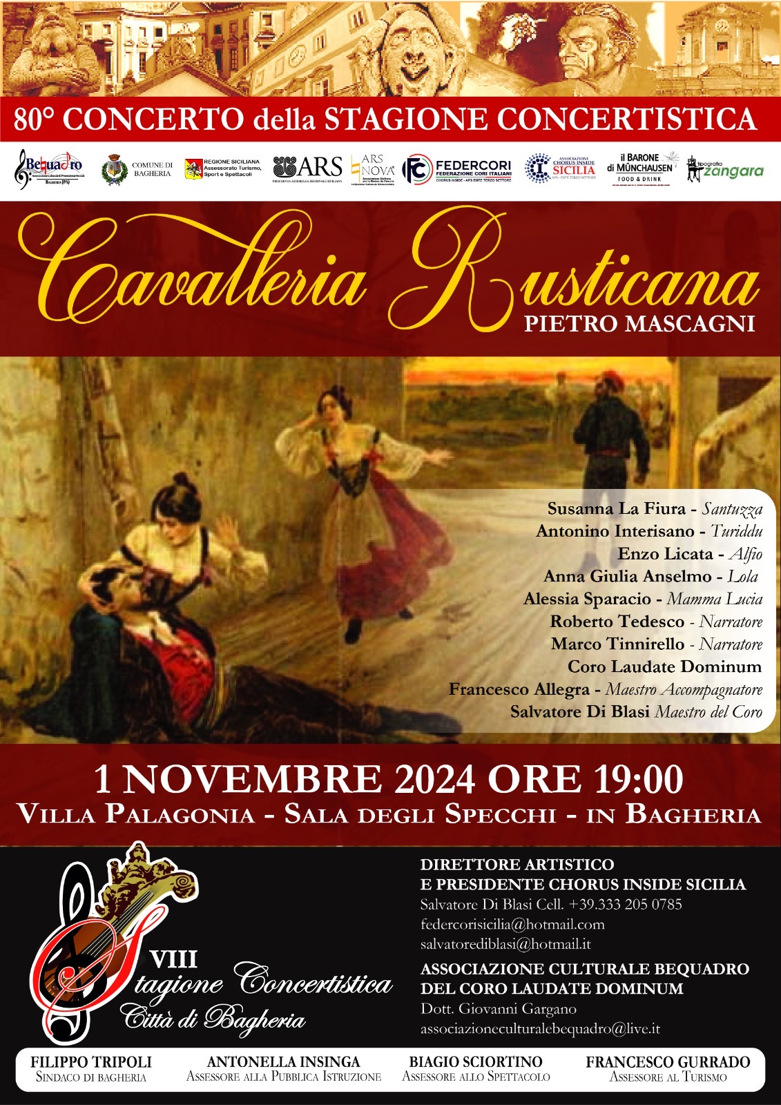 Stagione concertistica: il 1° novembre l'Opera: “Cavalleria Rusticana” a villa Palagonia. 