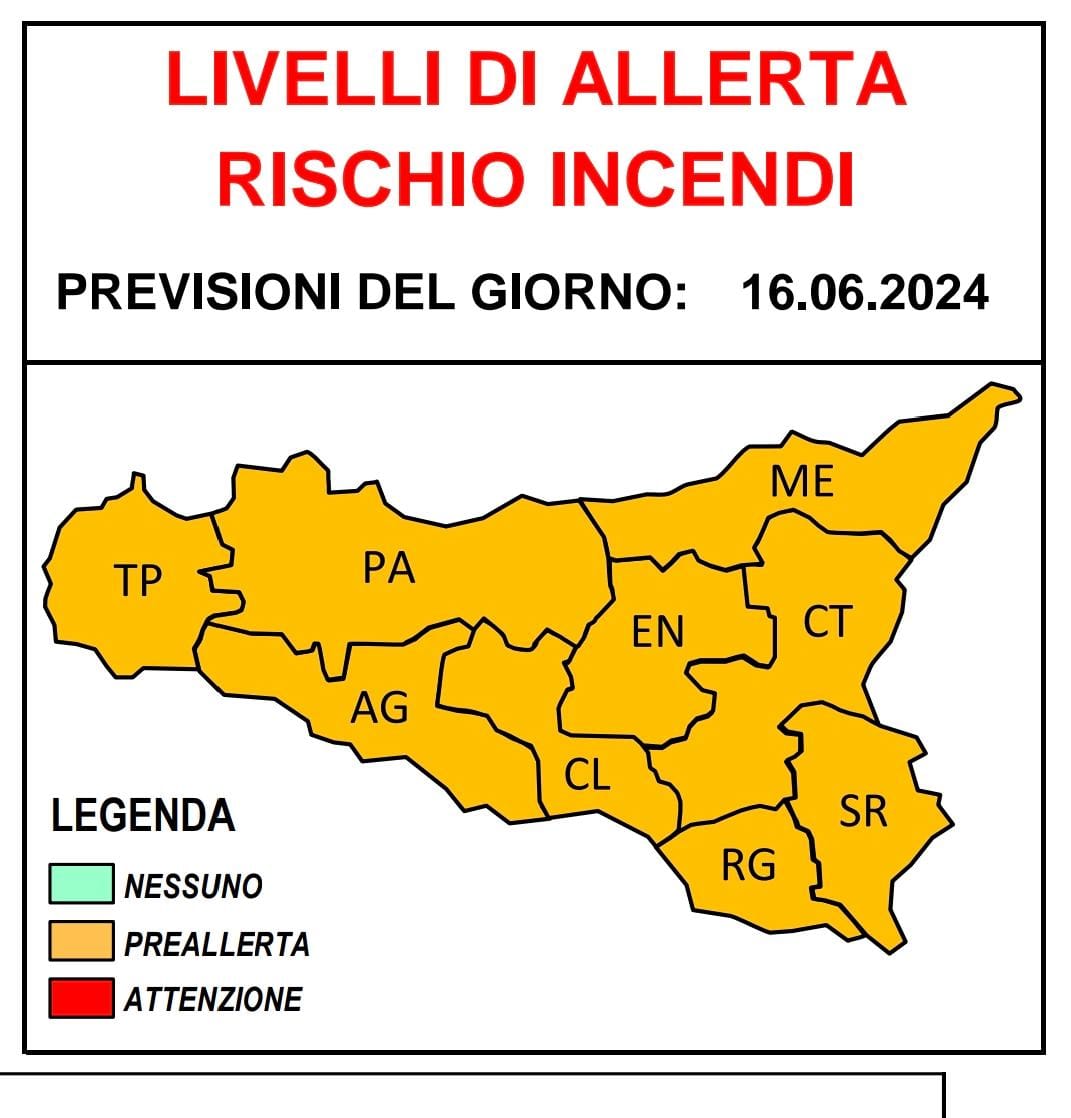 🟠🟠🟠 Allerta incendi e ondate di calore PreAllerta per domani 16 giugno 2024