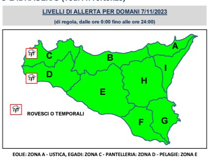 Bollettino meteo della protezione civile per giorno 7 novembre 2023