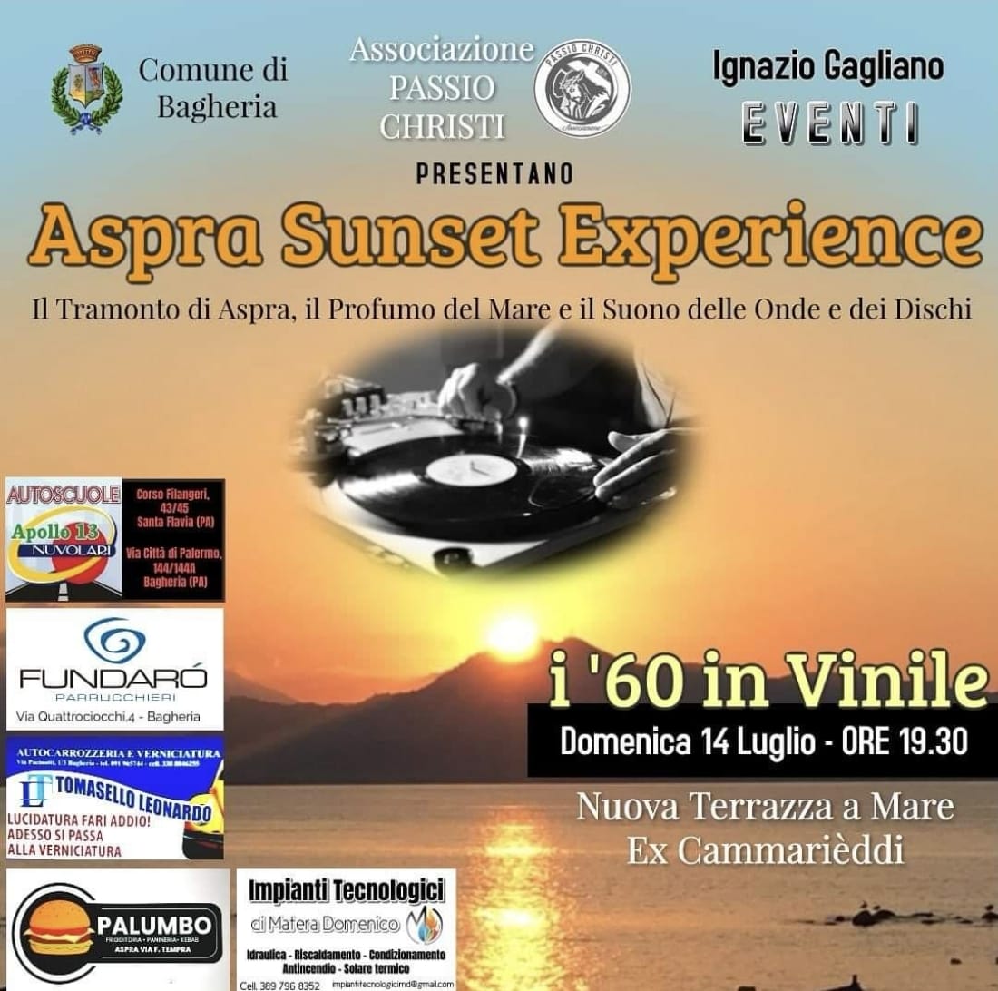 Aspra Sunset Experience. “I 60 in vinile” domenica 14 luglio 2024.