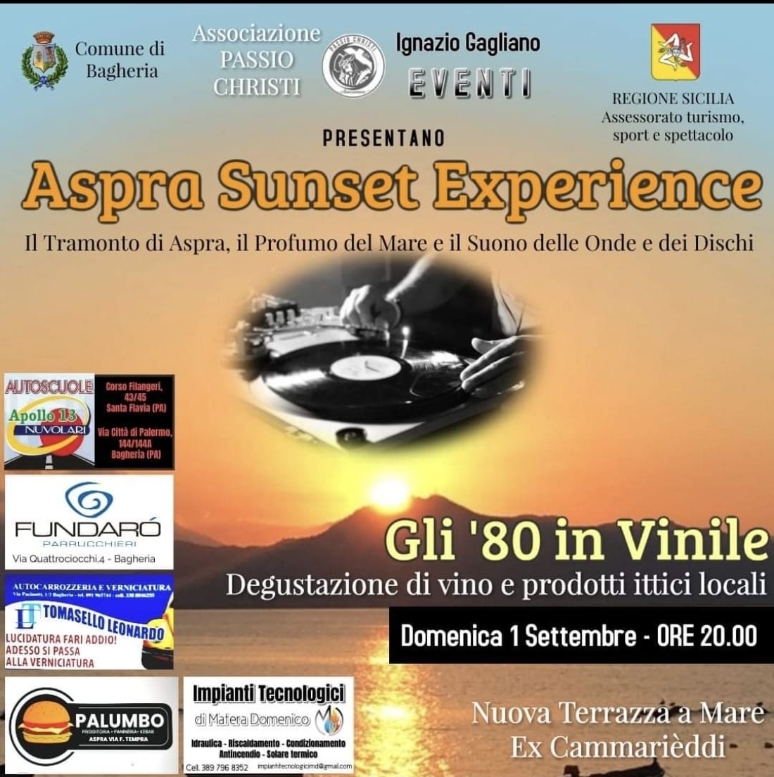  Aspra Sunset Experience. Ultimo appuntamento: “Gli '80 in vinile” domenica 1 settembre 2024