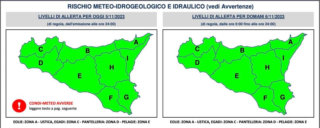 Bollettino della Protezione civile regionale VALIDITA': dalle ore fino alle ore 24:00 del 6-nov-2023