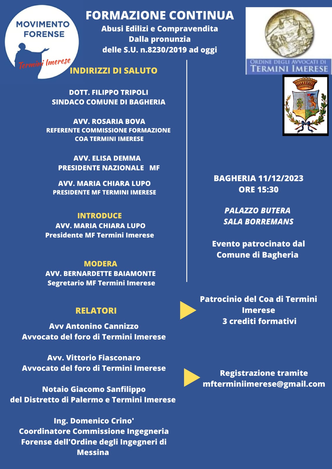 Evento formativo MF Termini Imerese a villa Butera lunedì 11 dicembre 2023.