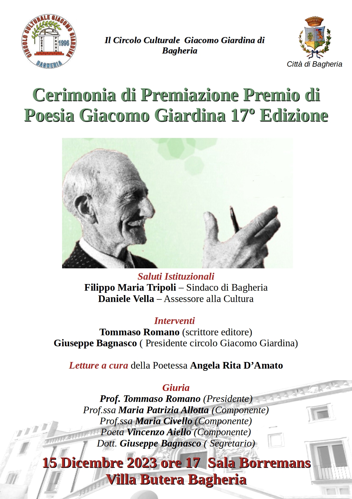 17° edizione Premio di poesia Giacomo Giardina a Villa Butera.