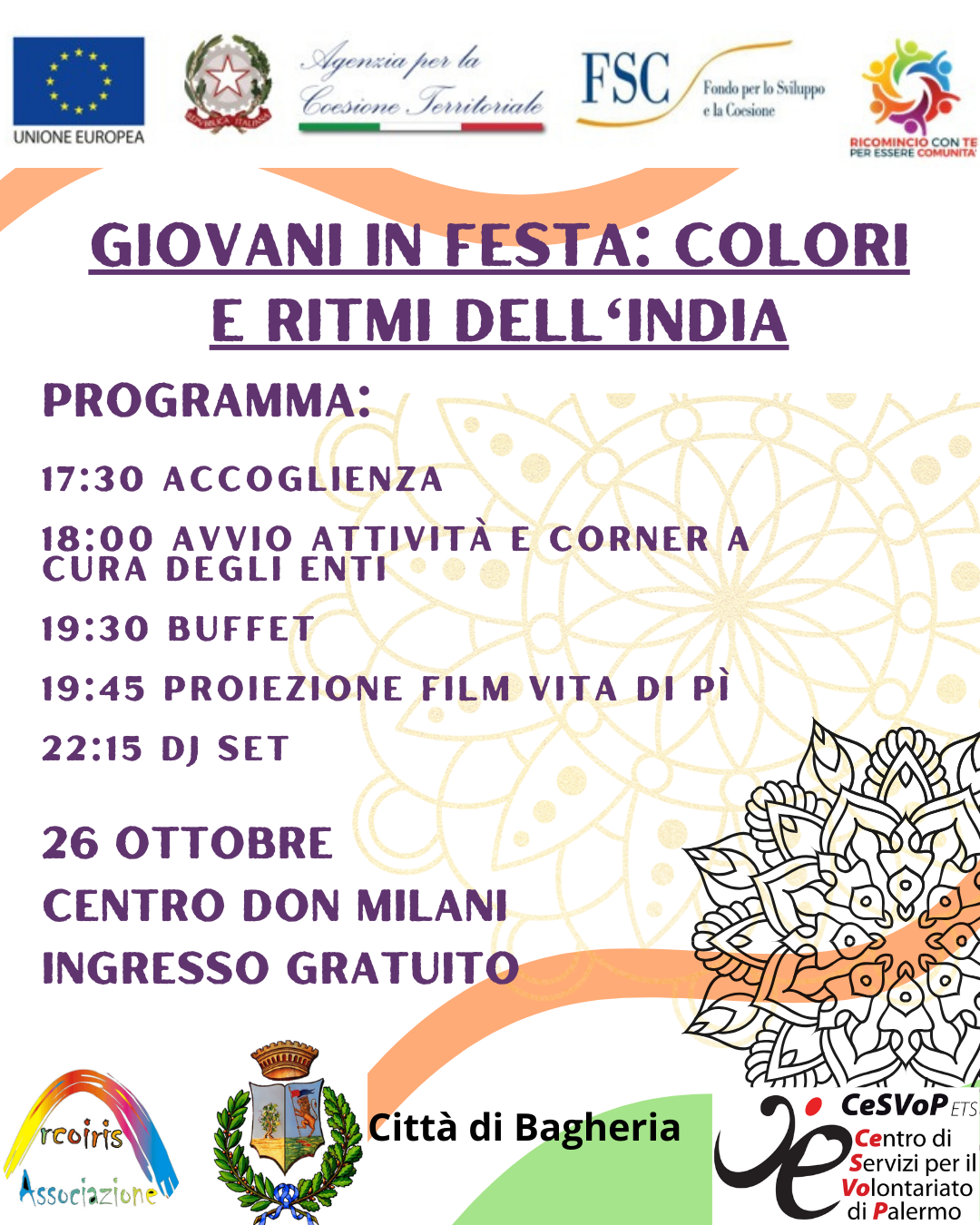 "Giovani in festa: Colori e ritmi dell’India" al Centro Don Milani.