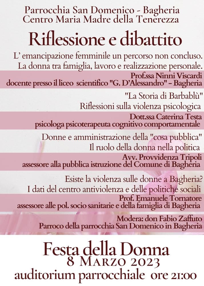 8 marzo 2023:  Riflessione e dibattito sull'emancipazione femminile.