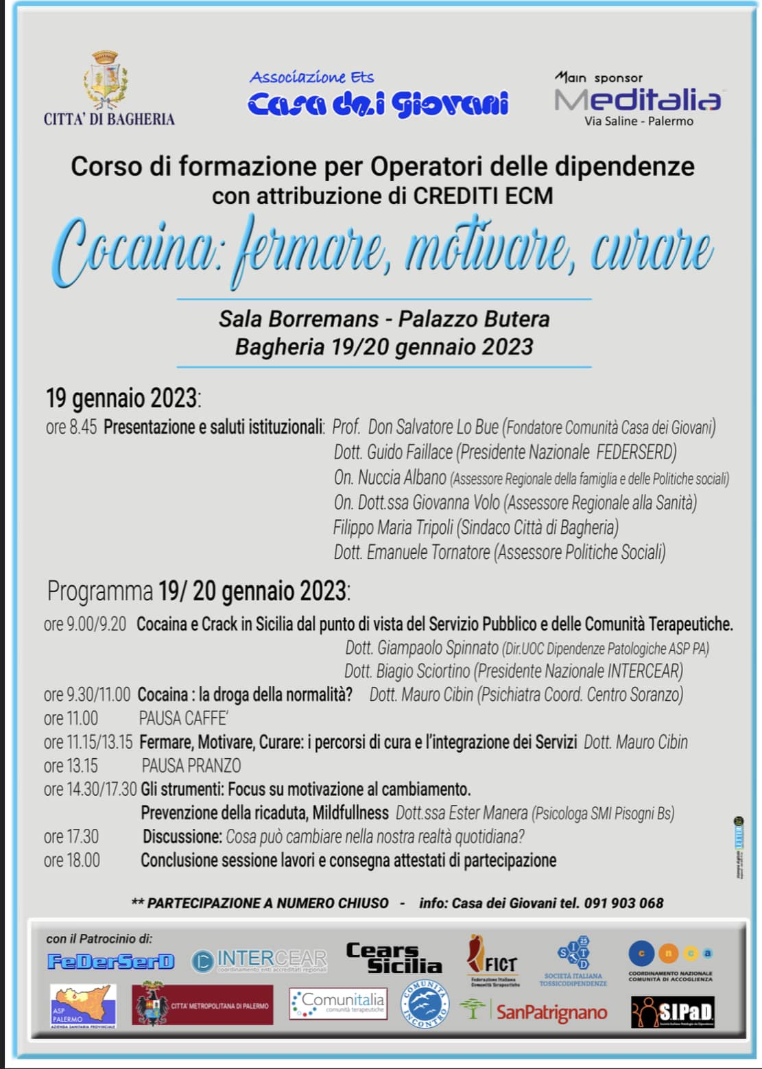 “Cocaina : fermare, motivare, curare”.Corso di formazione per operatori a palazzo Butera.