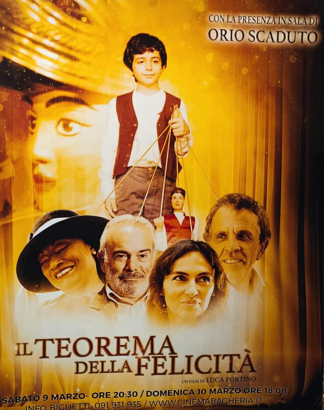 "Il Teorema della felicità" con l'attore bagherese Orio Scaduto a cinema a Bagheria. Le congratulazioni dell'amministrazione