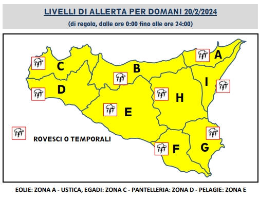 Allerta gialla: bollettino protezione civile per il 20 febbraio 2024