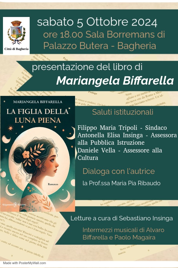 A Bagheria la presentazione del romanzo  "La figlia della luna piena" di Mariangela Biffarella