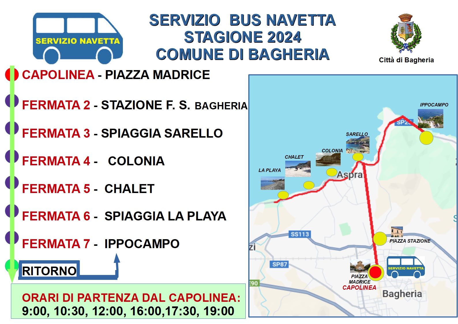 Bagheria: Continua senza sosta il servizio bus navetta gratuito per le spiagge di Aspra.