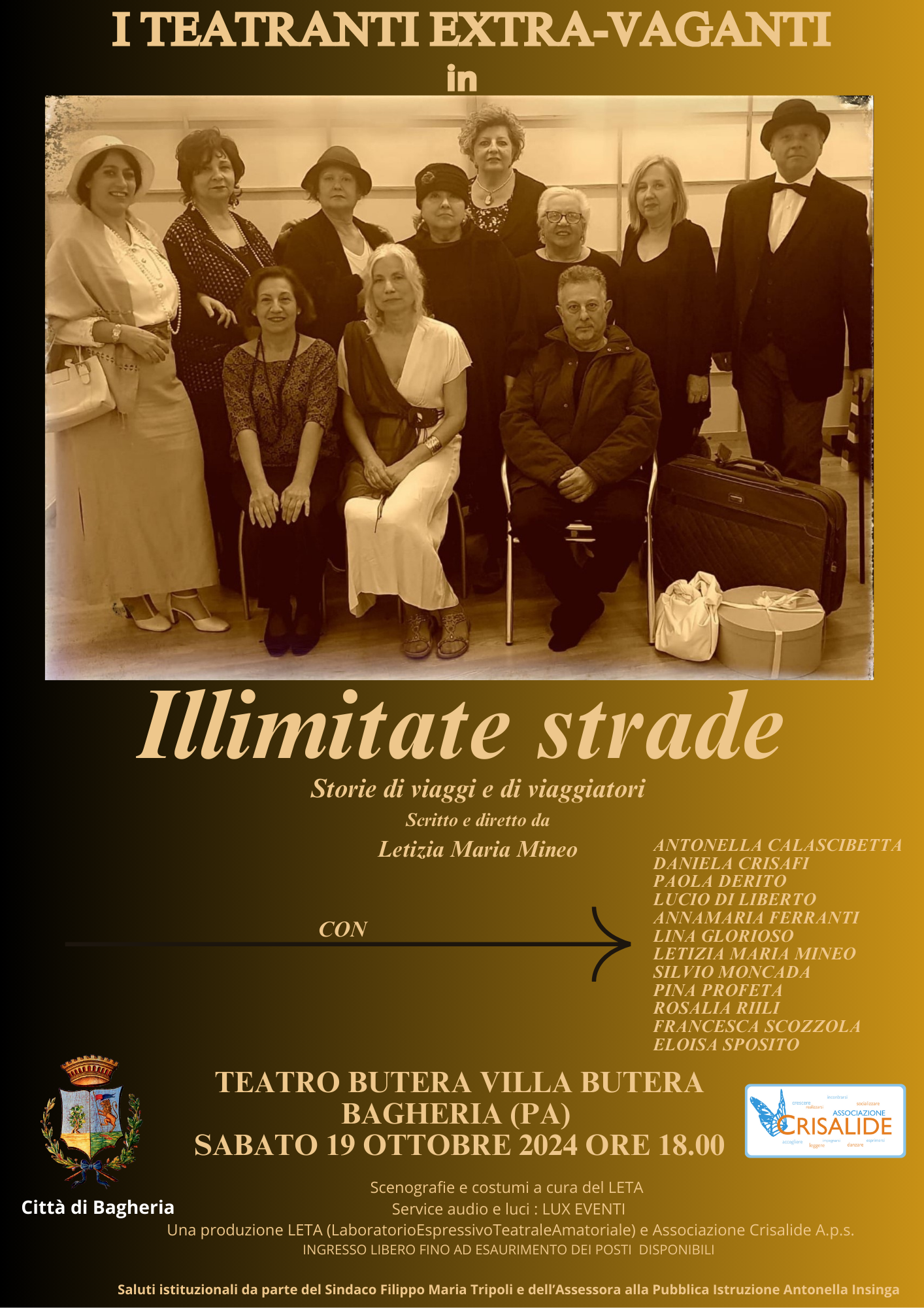 “Illimitate Strade - Storie di viaggi e di viaggiatori” performance teatrale al teatro di villa Butera.