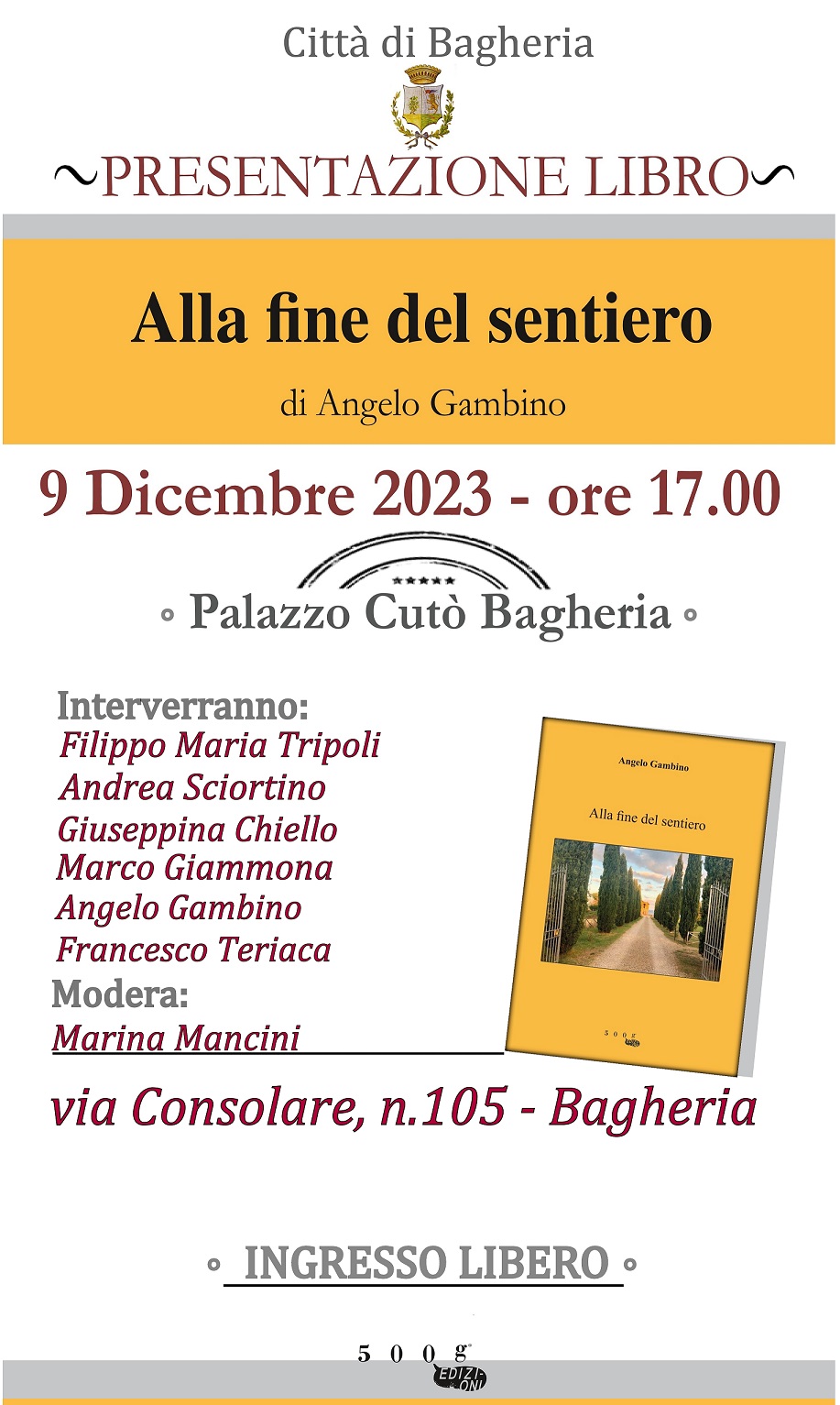 L'ultimo libro di Angelo Gambino "Alla fine del sentiero"  si presenta a Bagheria il 9 dicembre