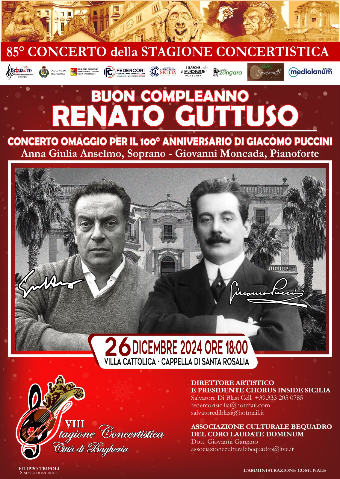 Stagione Concertistica Città di Bagheria: Bagheria celebra il centenario di Puccini con un concerto d’eccezione il giorno del compleanno di Renato Guttuso