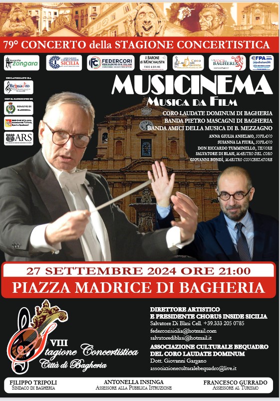 Stagione concertistica: il 27 settembre concerto:  “Musicinema – Musica da Film” a piazza Madrice.