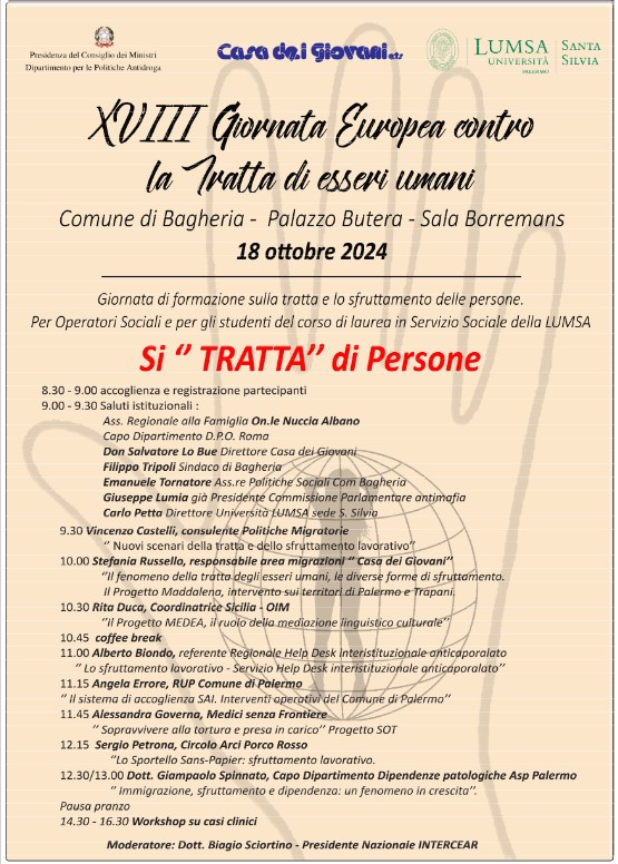 "Si “ Tratta” di Persone". Giornata di formazione sulla Tratta e lo sfruttamento delle persone a villa Butera.