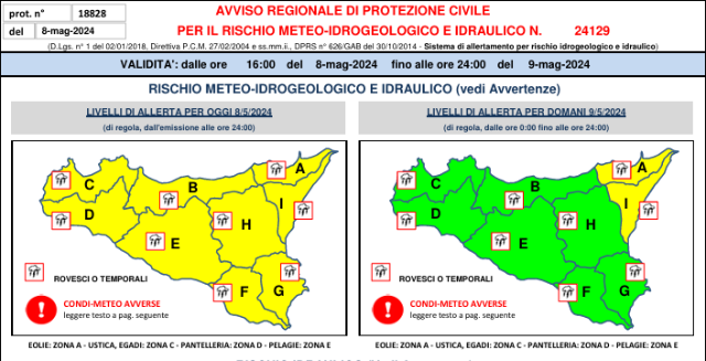 avviso regionale di protezione civile per il rischio meteo idrogeologico