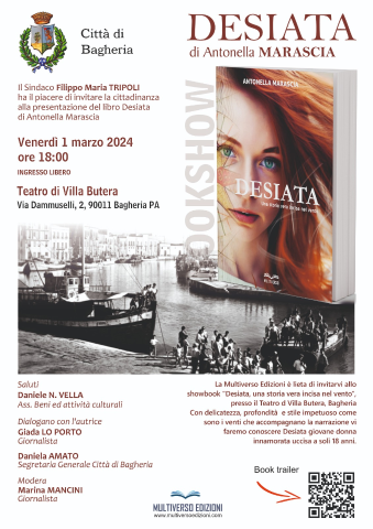 Al Teatro di villa Butera venerdì primo marzo "Desìata" il romanzo corale di Antonella Marascia.