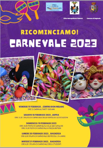 Carnevale 2023. L'amministrazione comunale promuove l'iniziativa: "Ricominciamo! Carnevale 2023". 
