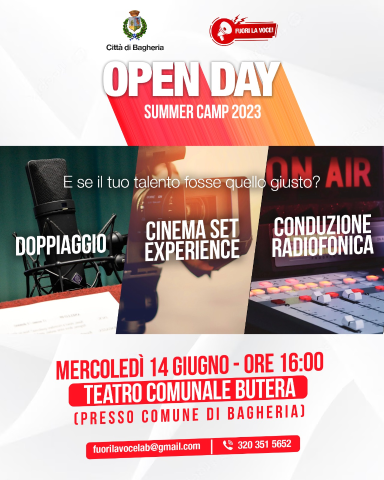 Open day del summer camp di Fuori la voce il 14 giugno al teatro di villa Butera.