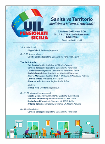 "Sanità vs Territorio. Medicina a misura di anziano?!" Tavola rotonda a Villa Butera il 23 marzo 2023.