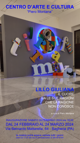 Sabato 24 febbraio nei locali del Centro d'Arte e Cultura Piero Montana sarà inaugurata la mostra di scultura di Lillo Giuliana.