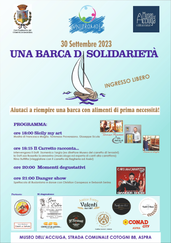 Sabato 30 Settembre a Bagheria - Aspra "Una Barca di Solidarietà" manifestazione benefica tra cultura, arte e intrattenimento